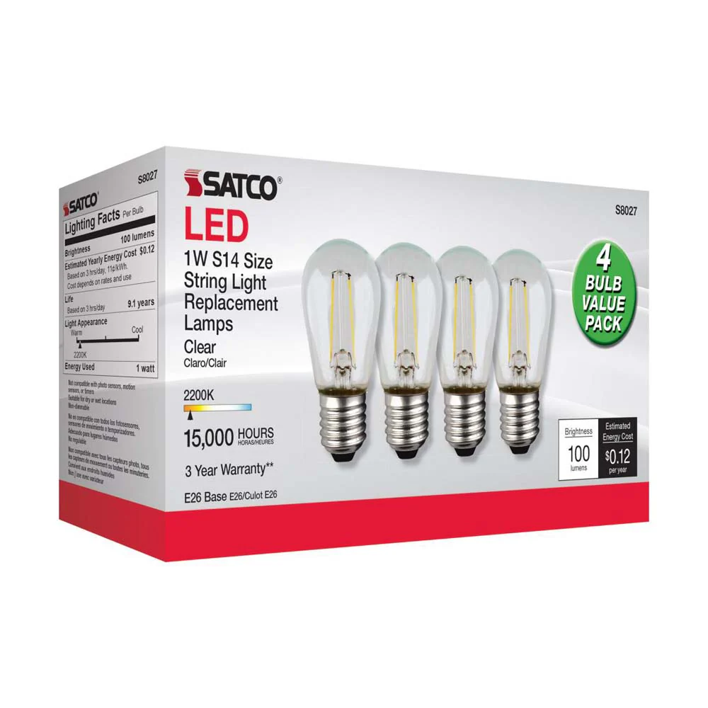 4Pk - 1W S14 2200K LED String Light Replacement Bulb 120v -11W equiv - Image 5