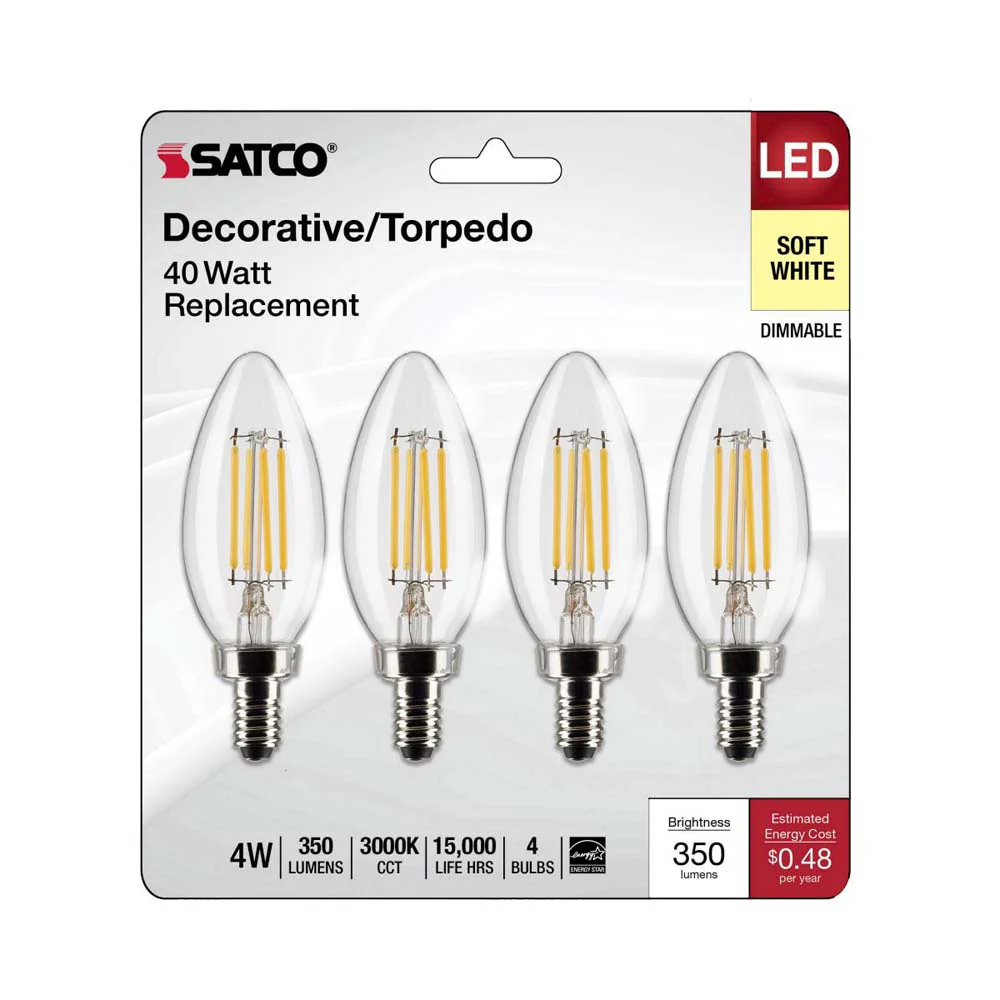 4Pk - 4W B11 LED Clear Candelabra Base 3000K 350 Lumens 120v - Image 2