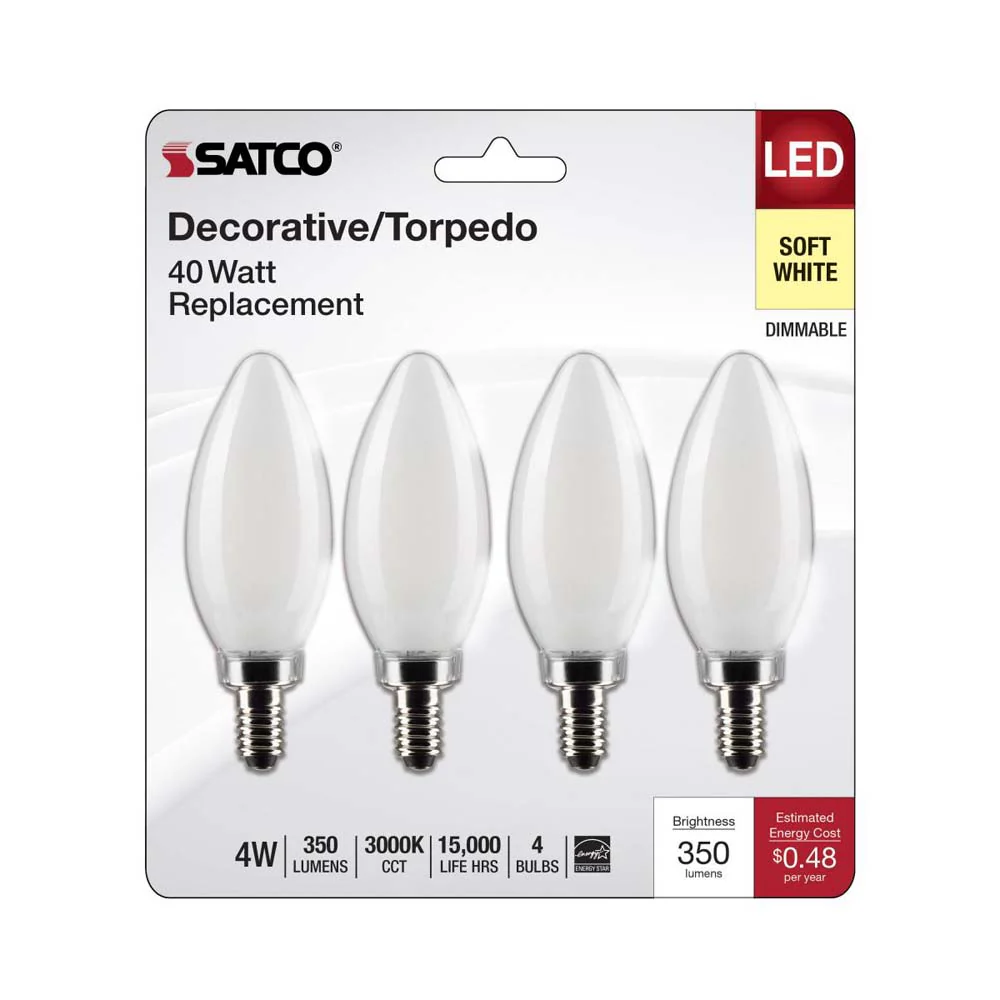 4Pk - 4W B11 LED Frosted Candelabra Base 3000K 350 Lumens 120v - Image 2