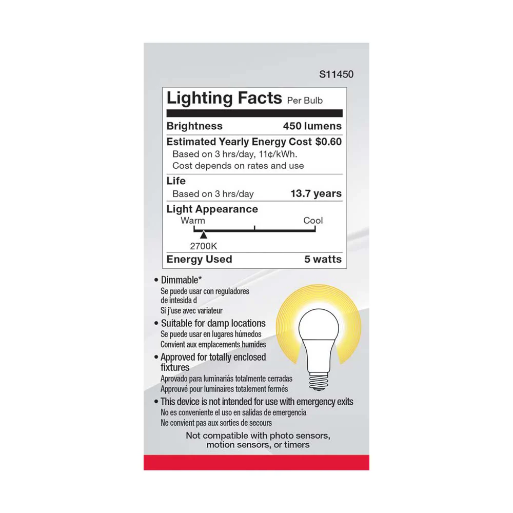 4Pk - 5W A19 LED 2700K Dimmable E26 Medium base 230 deg. Beam Angle - 40w equiv - Image 5