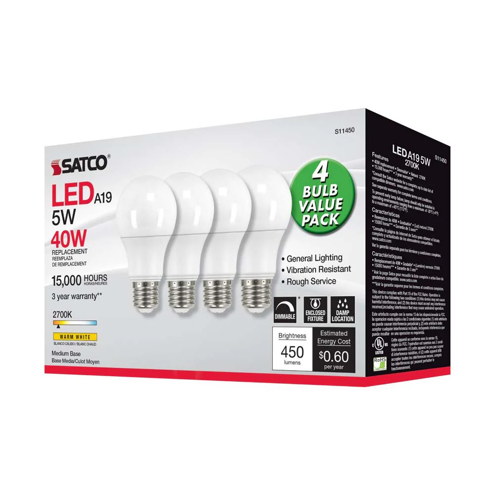 4Pk - 5W A19 LED 2700K Dimmable E26 Medium base 230 deg. Beam Angle - 40w equiv - Image 6