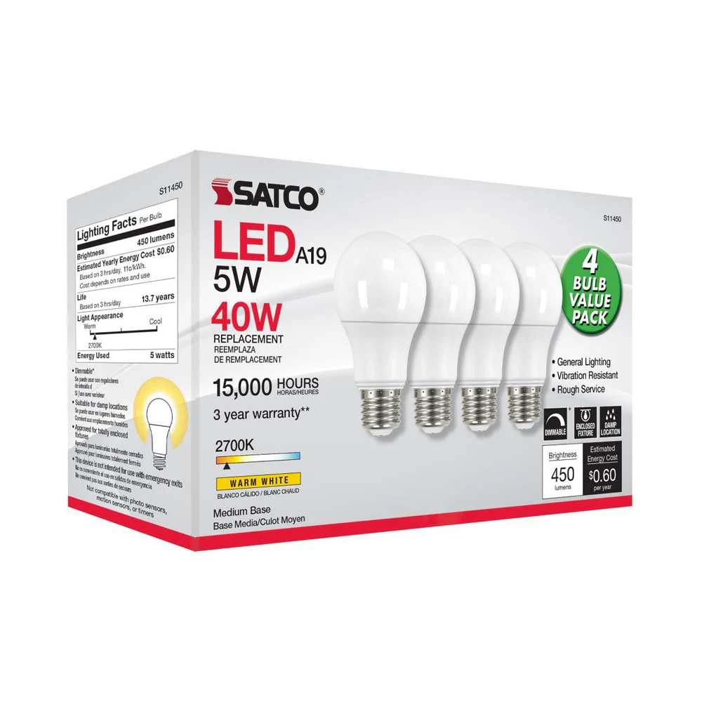 4Pk - 5W A19 LED 2700K Dimmable E26 Medium base 230 deg. Beam Angle - 40w equiv - Image 7