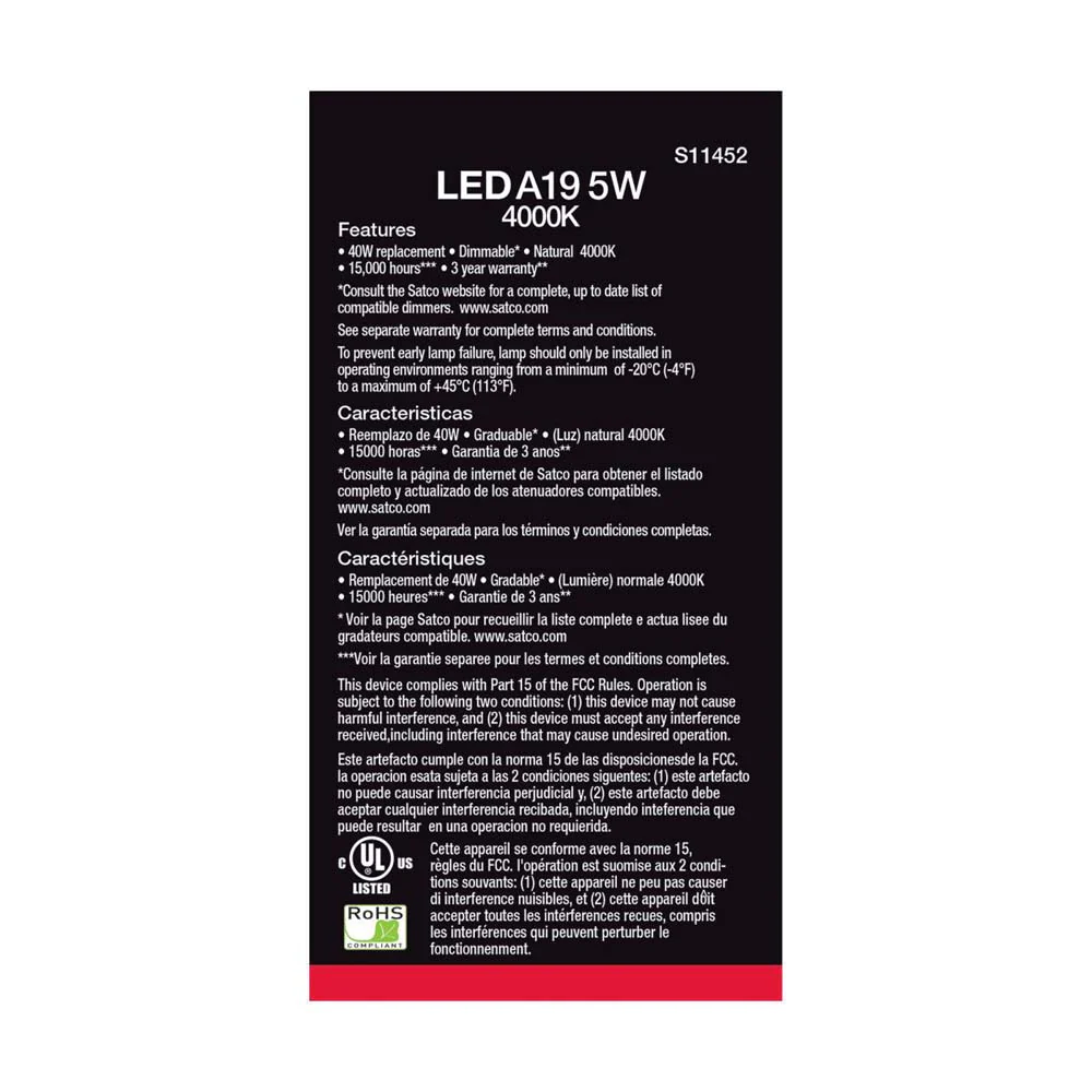 4Pk - 5W A19 LED 4000K Dimmable E26 Medium base 230 deg. Beam Angle - 40w equiv - Image 4