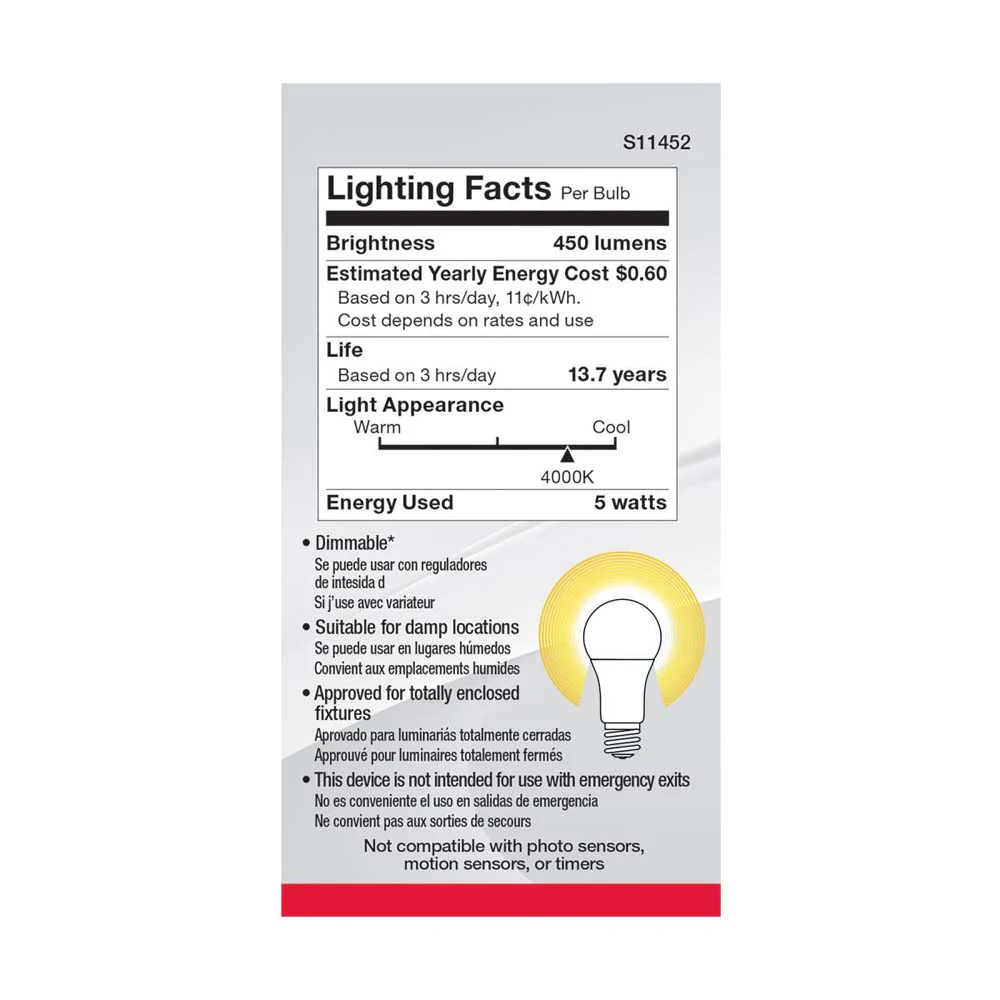 4Pk - 5W A19 LED 4000K Dimmable E26 Medium base 230 deg. Beam Angle - 40w equiv - Image 5
