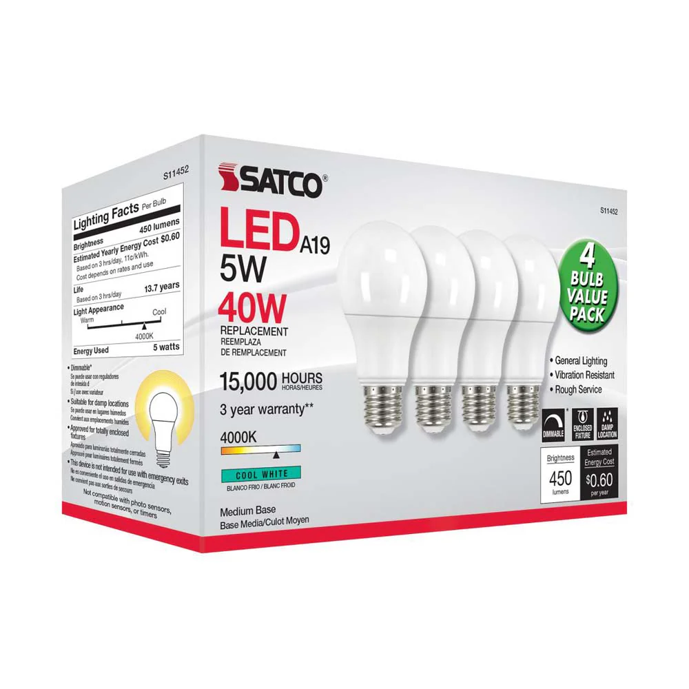 4Pk - 5W A19 LED 4000K Dimmable E26 Medium base 230 deg. Beam Angle - 40w equiv - Image 7