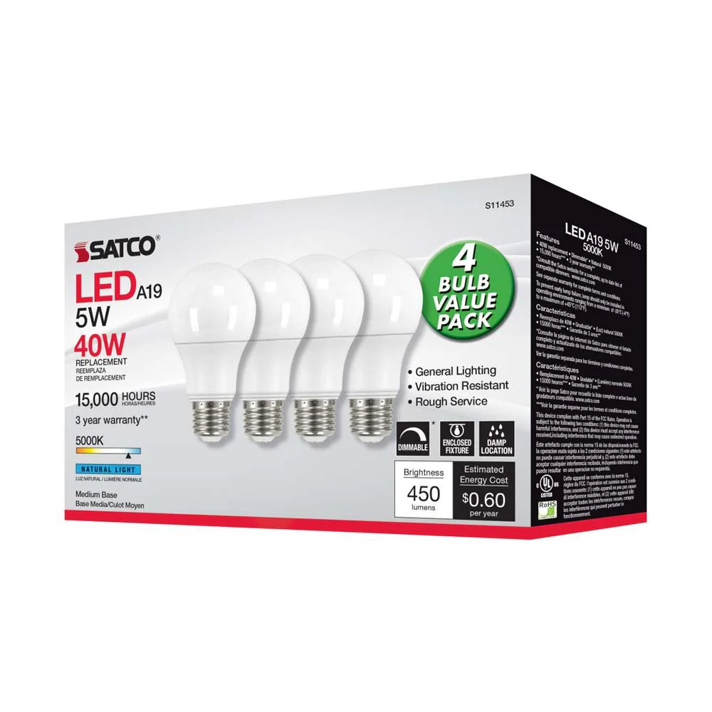 4Pk - 5W A19 LED 5000K Dimmable E26 Medium base 230 deg. Beam Angle - 40w equiv - Image 6