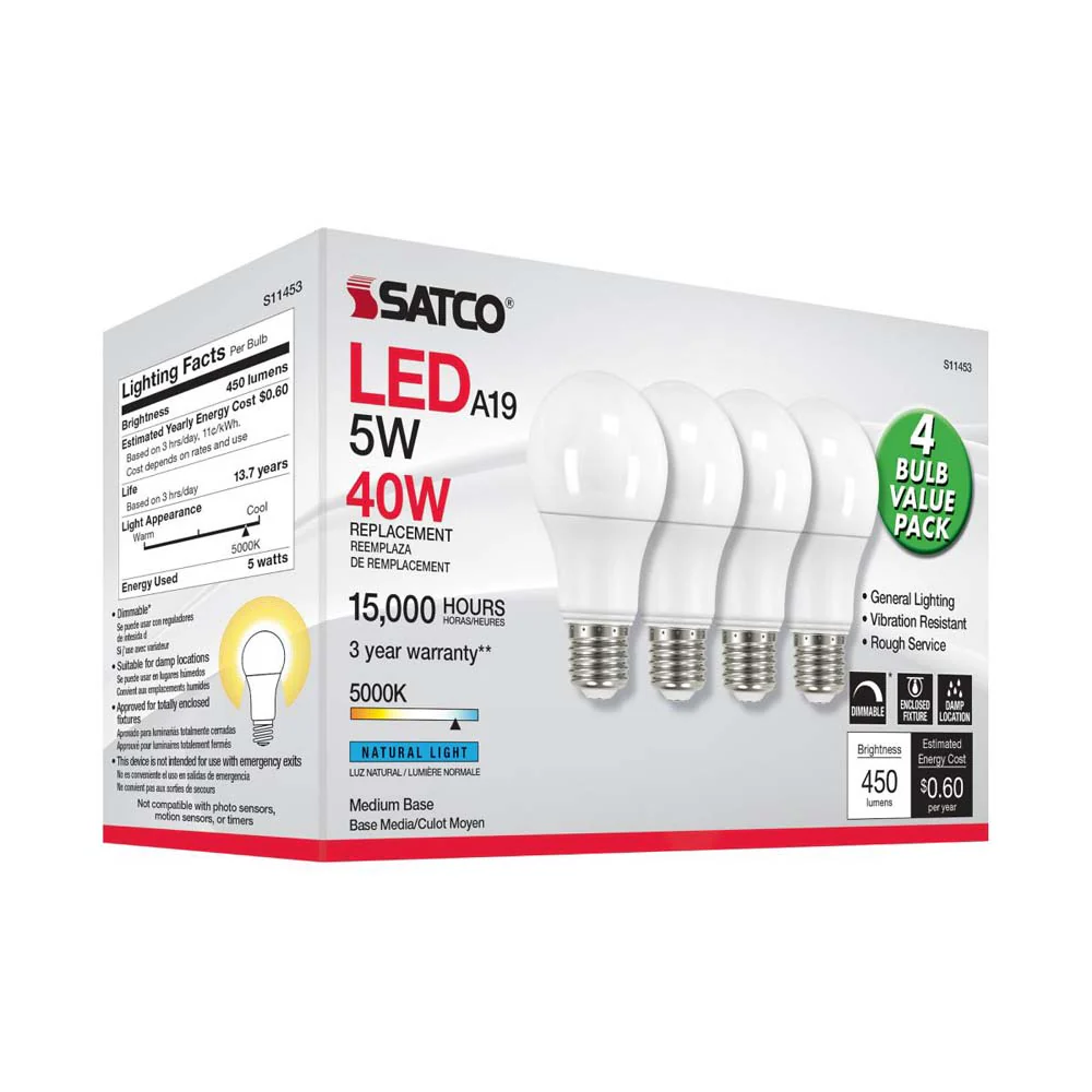 4Pk - 5W A19 LED 5000K Dimmable E26 Medium base 230 deg. Beam Angle - 40w equiv - Image 7
