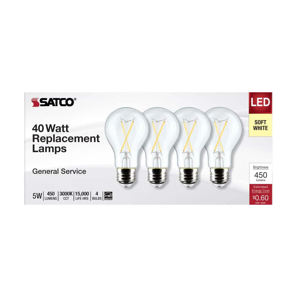 4Pk - 5W A19 LED Clear Soft White 3000K E26 Medium Base 120v - 40W equiv - Image 3