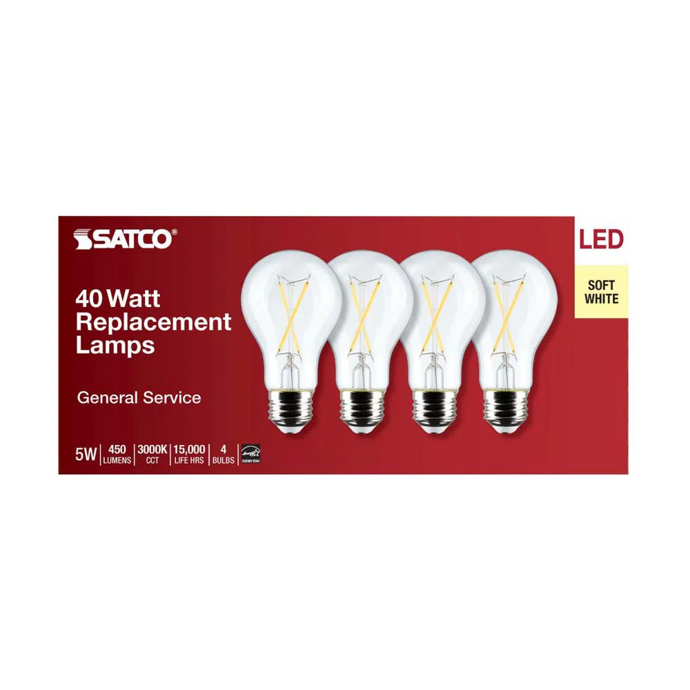 4Pk - 5W A19 LED Clear Soft White 3000K E26 Medium Base 120v - 40W equiv - Image 4