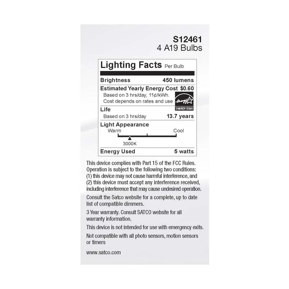 4Pk - 5W A19 LED Clear Soft White 3000K E26 Medium Base 120v - 40W equiv - Image 5