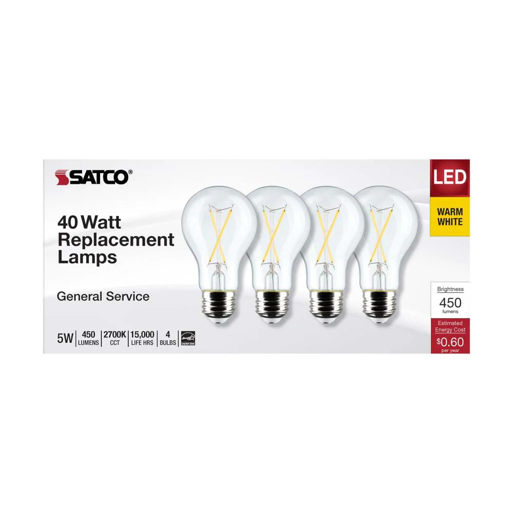 4Pk - 5W A19 LED Clear Warm White 2700K E26 Medium Base 120v - 40W equiv - Image 3