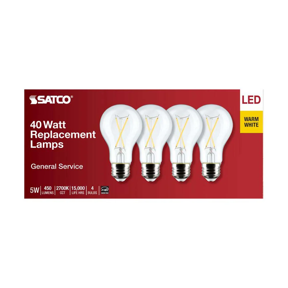 4Pk - 5W A19 LED Clear Warm White 2700K E26 Medium Base 120v - 40W equiv - Image 4