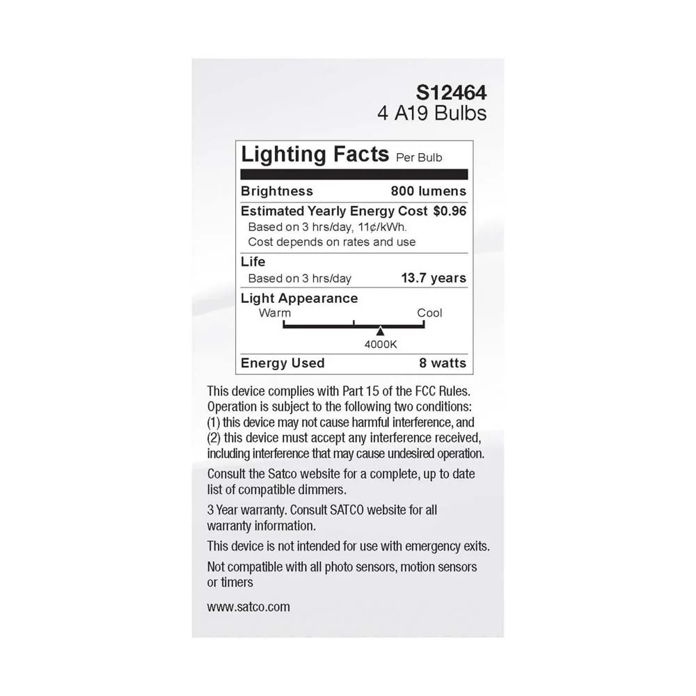 4Pk - 8W A19 LED Clear Cool White 4000K Medium Base 120v - 60W equiv - Image 5