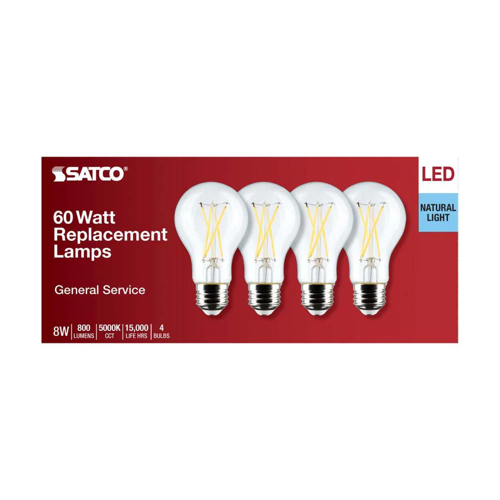 4Pk - 8W A19 LED Clear Natural Light 5000K Medium Base 120v - 60W equiv - Image 4