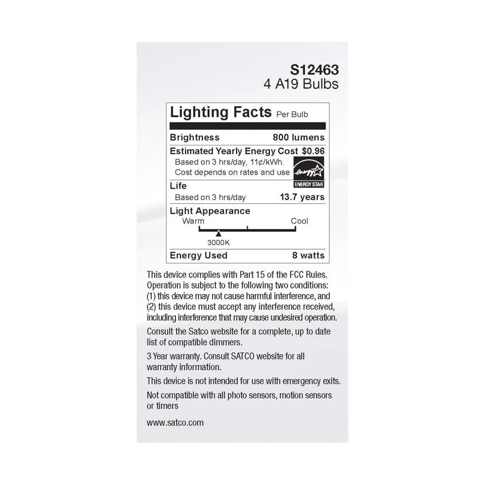 4Pk - 8W A19 LED Clear Soft White 3000K Medium Base 120v - 60W equiv - Image 5