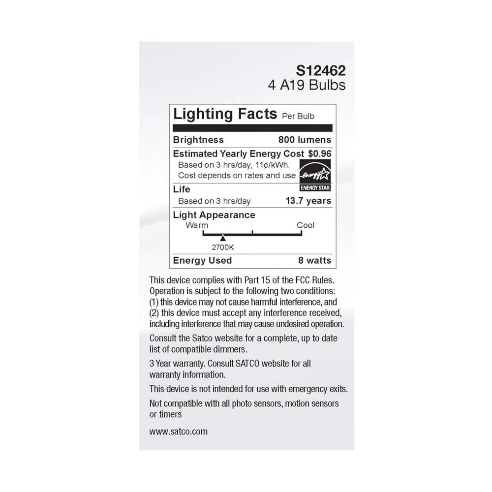 4Pk - 8W A19 LED Clear Warm White 2700K Medium Base 120v - 60W equiv - Image 5
