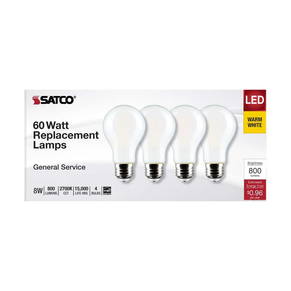 4Pk - 8W A19 LED Soft White 2700K Medium Base 120v - 60W equiv - Image 3