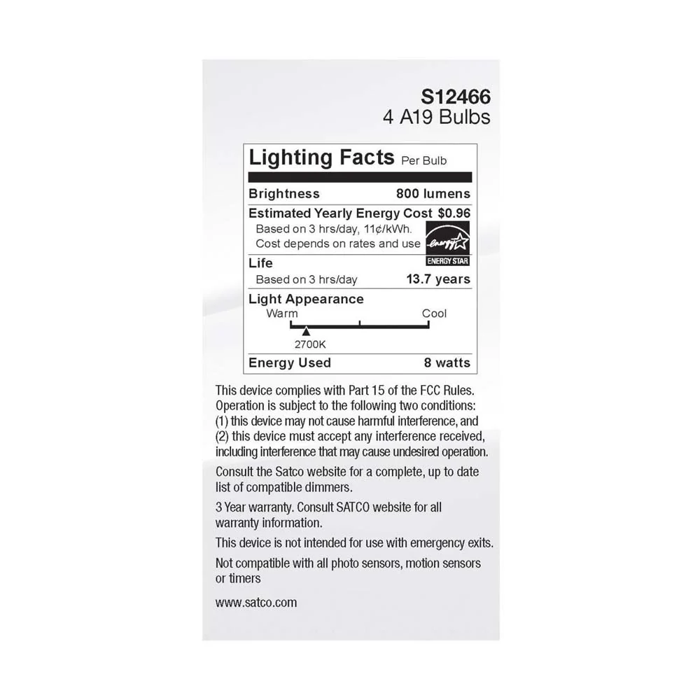 4Pk - 8W A19 LED Soft White 2700K Medium Base 120v - 60W equiv - Image 5