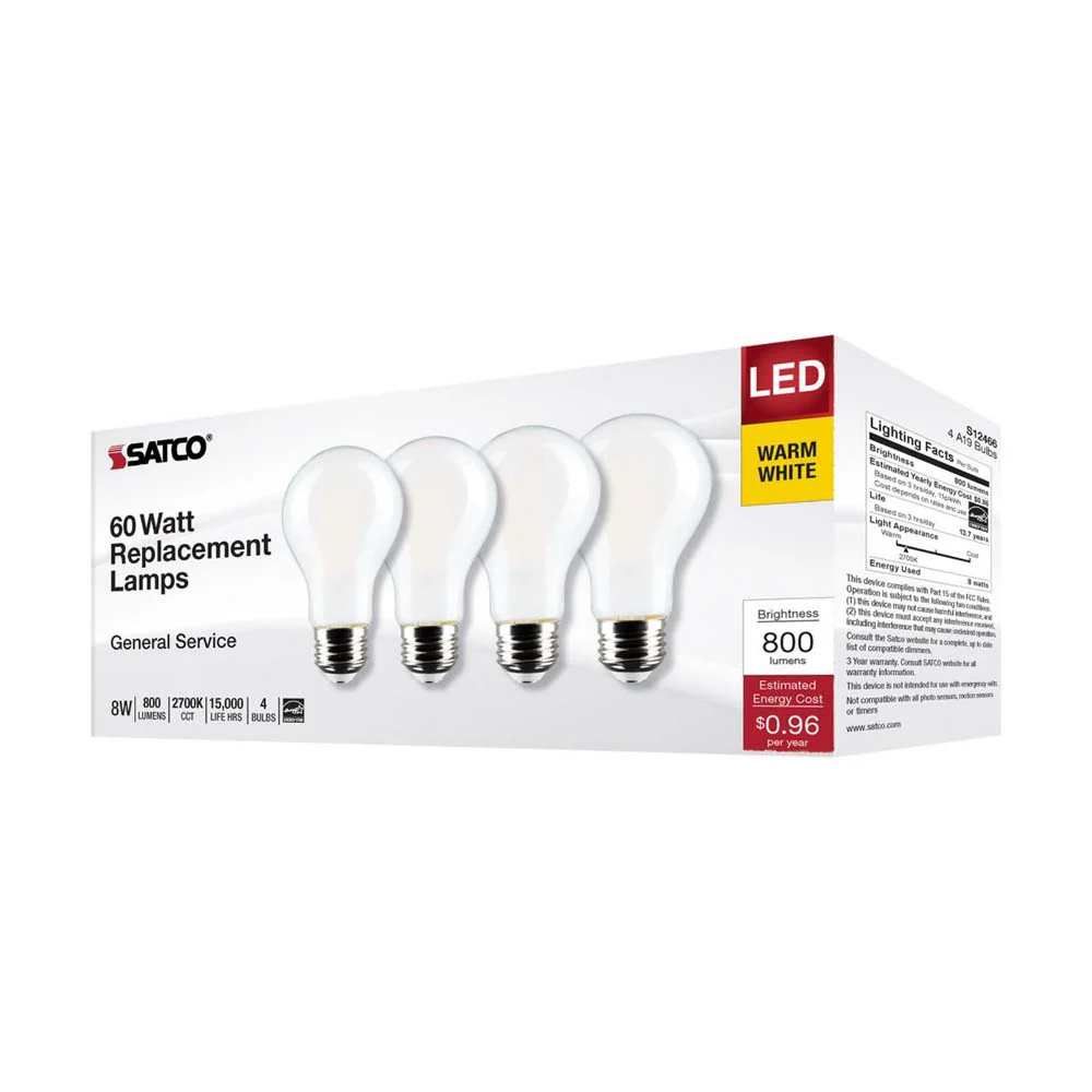 4Pk - 8W A19 LED Soft White 2700K Medium Base 120v - 60W equiv - Image 6