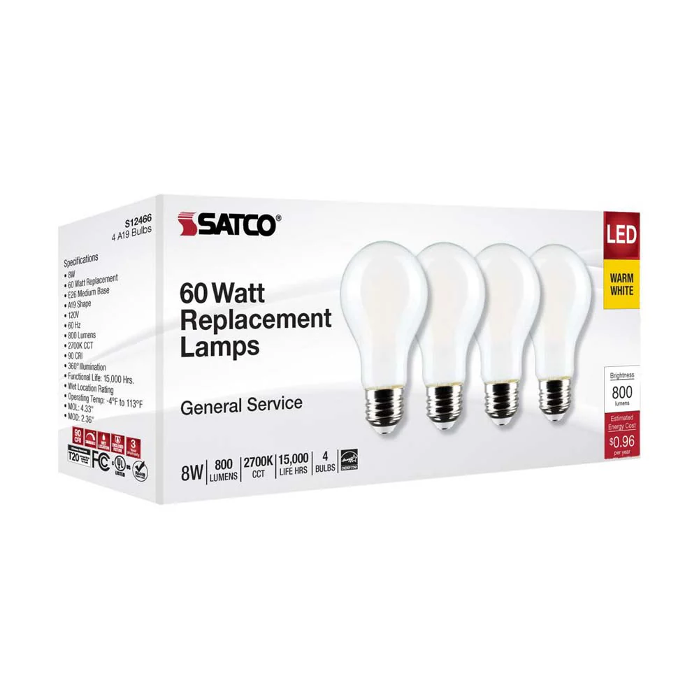 4Pk - 8W A19 LED Soft White 2700K Medium Base 120v - 60W equiv - Image 7