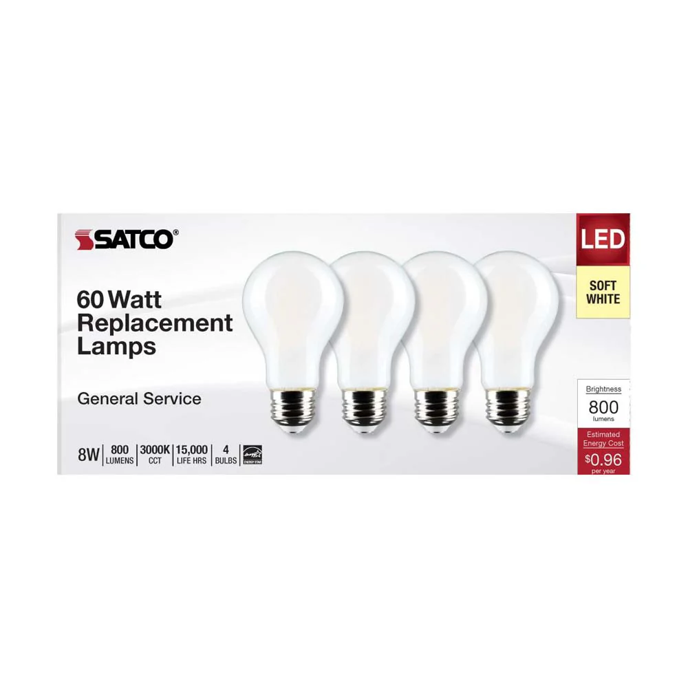 4Pk - 8W A19 LED Soft White 3000K Medium Base 120v - 60W equiv - Image 3