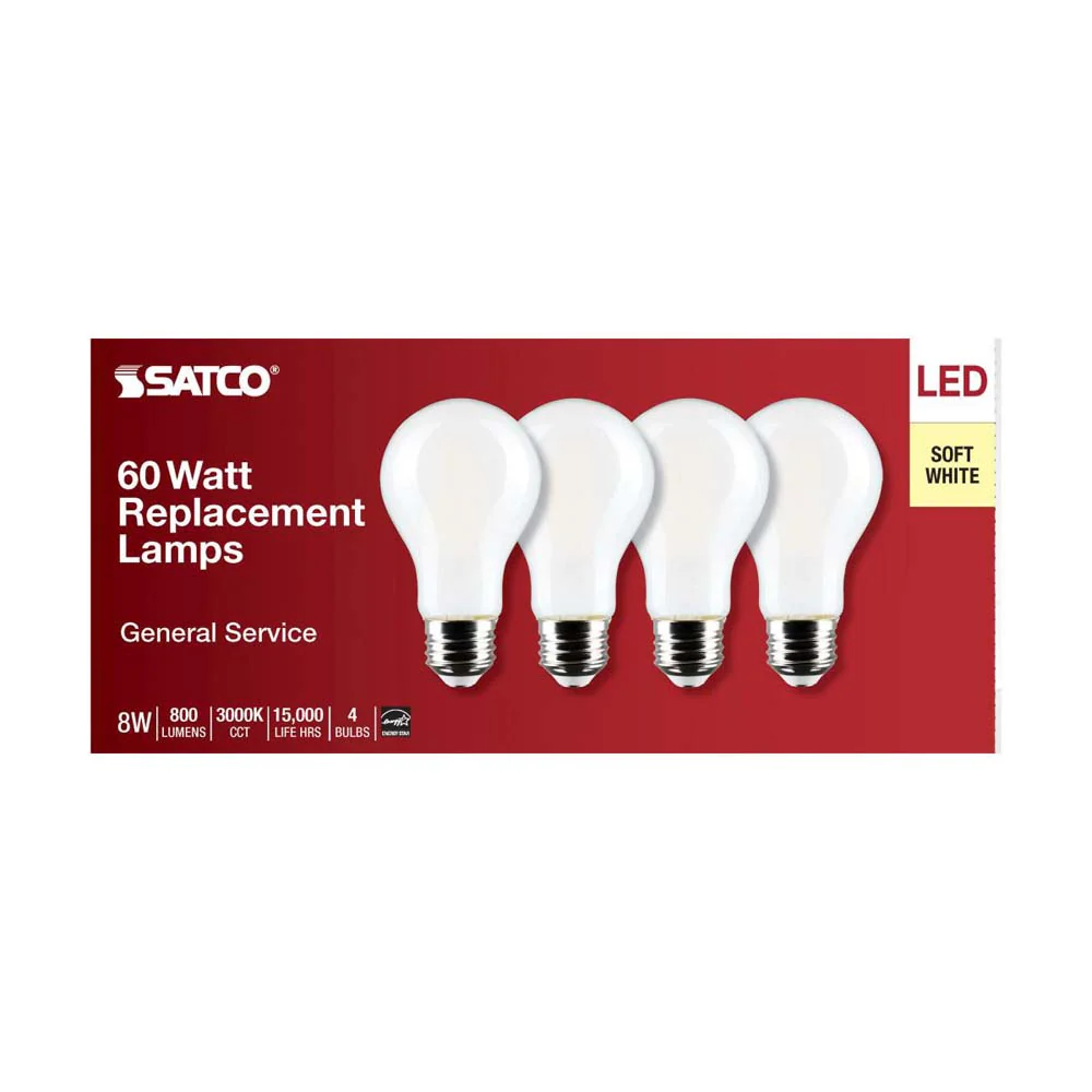 4Pk - 8W A19 LED Soft White 3000K Medium Base 120v - 60W equiv - Image 4