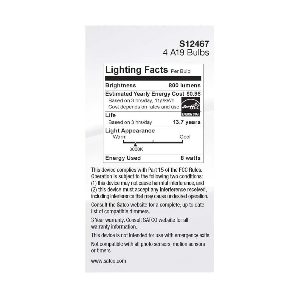 4Pk - 8W A19 LED Soft White 3000K Medium Base 120v - 60W equiv - Image 5