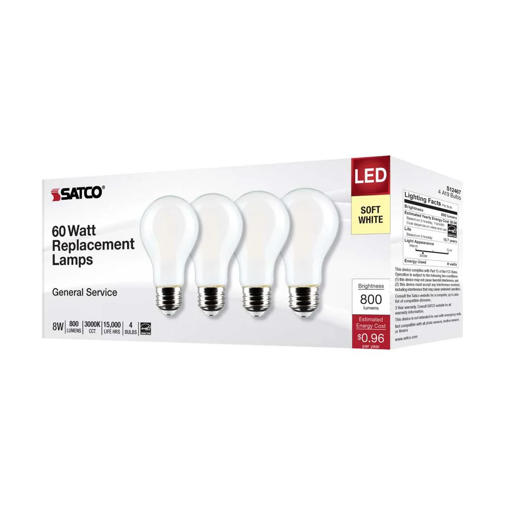 4Pk - 8W A19 LED Soft White 3000K Medium Base 120v - 60W equiv - Image 7
