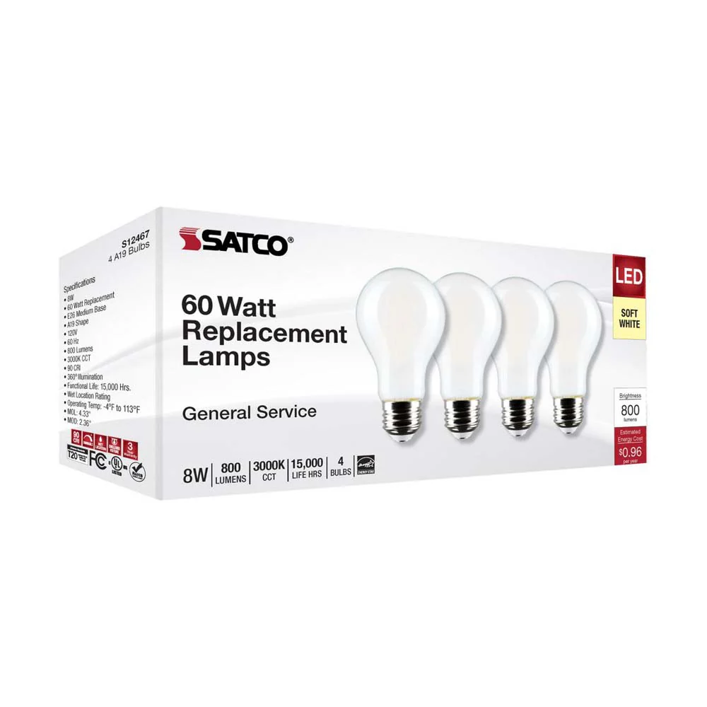 4Pk - 8W A19 LED Soft White 3000K Medium Base 120v - 60W equiv - Image 8