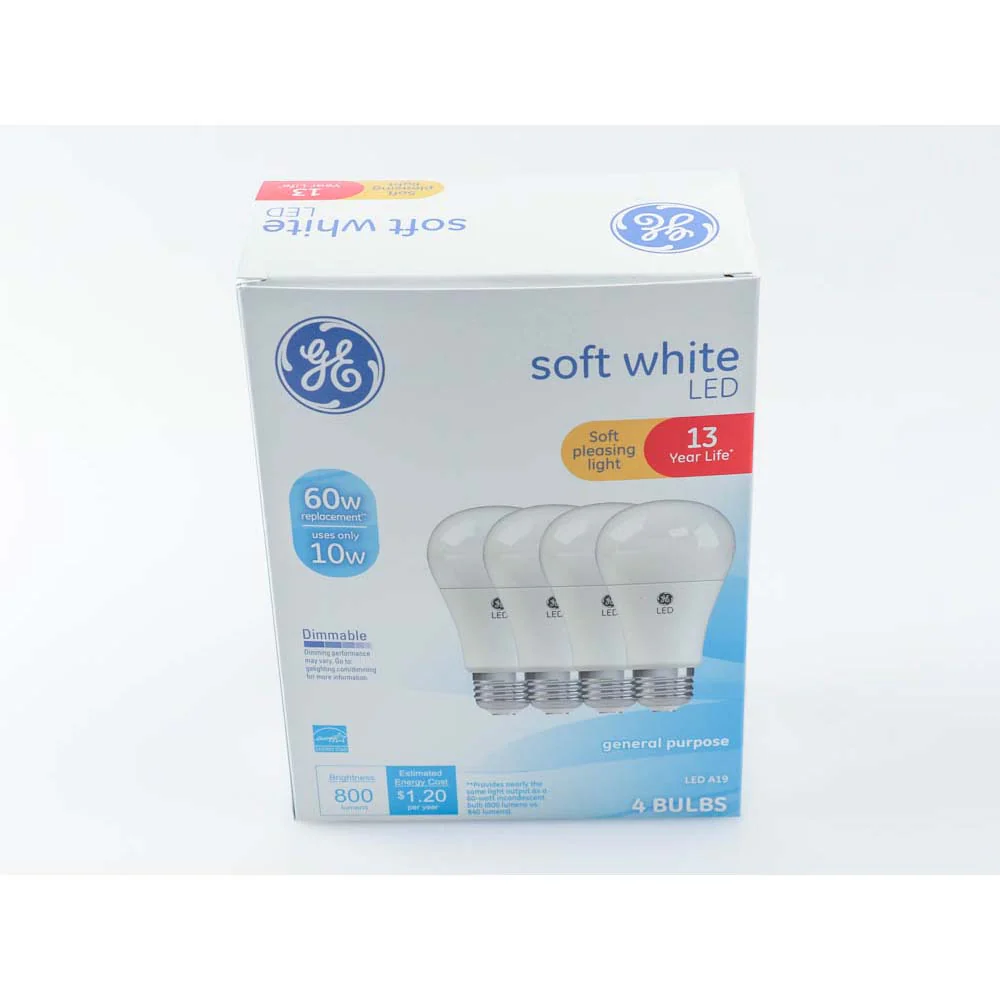 4Pk - GE 10w 120v A19 LED Dimmable E26 Base 2700K Soft White Bulb - 60w Equiv. - Image 4