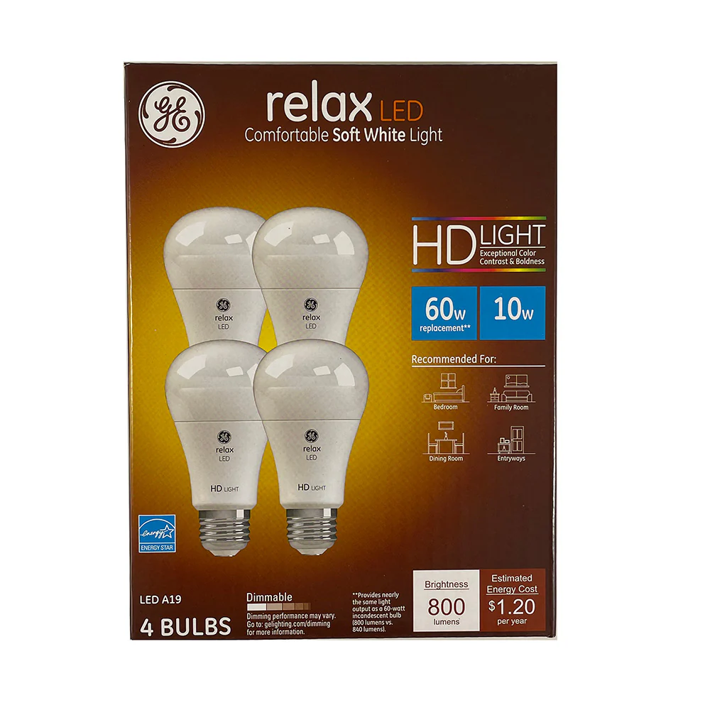 4PK - GE LED 10W A19 800Lm 2700K 90CRI Dimmable Light Bulb - 60w Equiv - Image 3