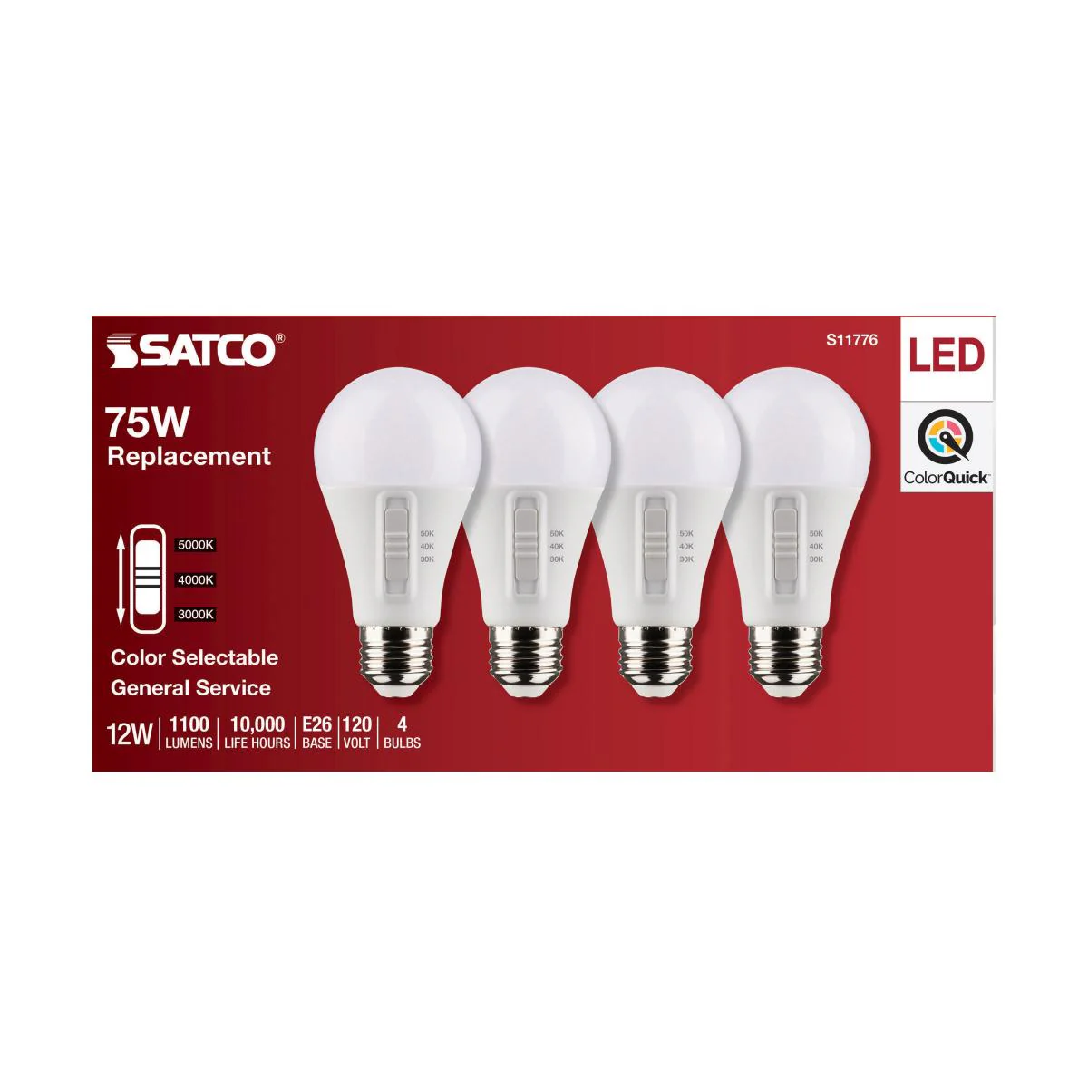 4Pk - Satco 12w A19 LED 120v CCT Selectable 90 CRI White Finish Bulb - Image 5