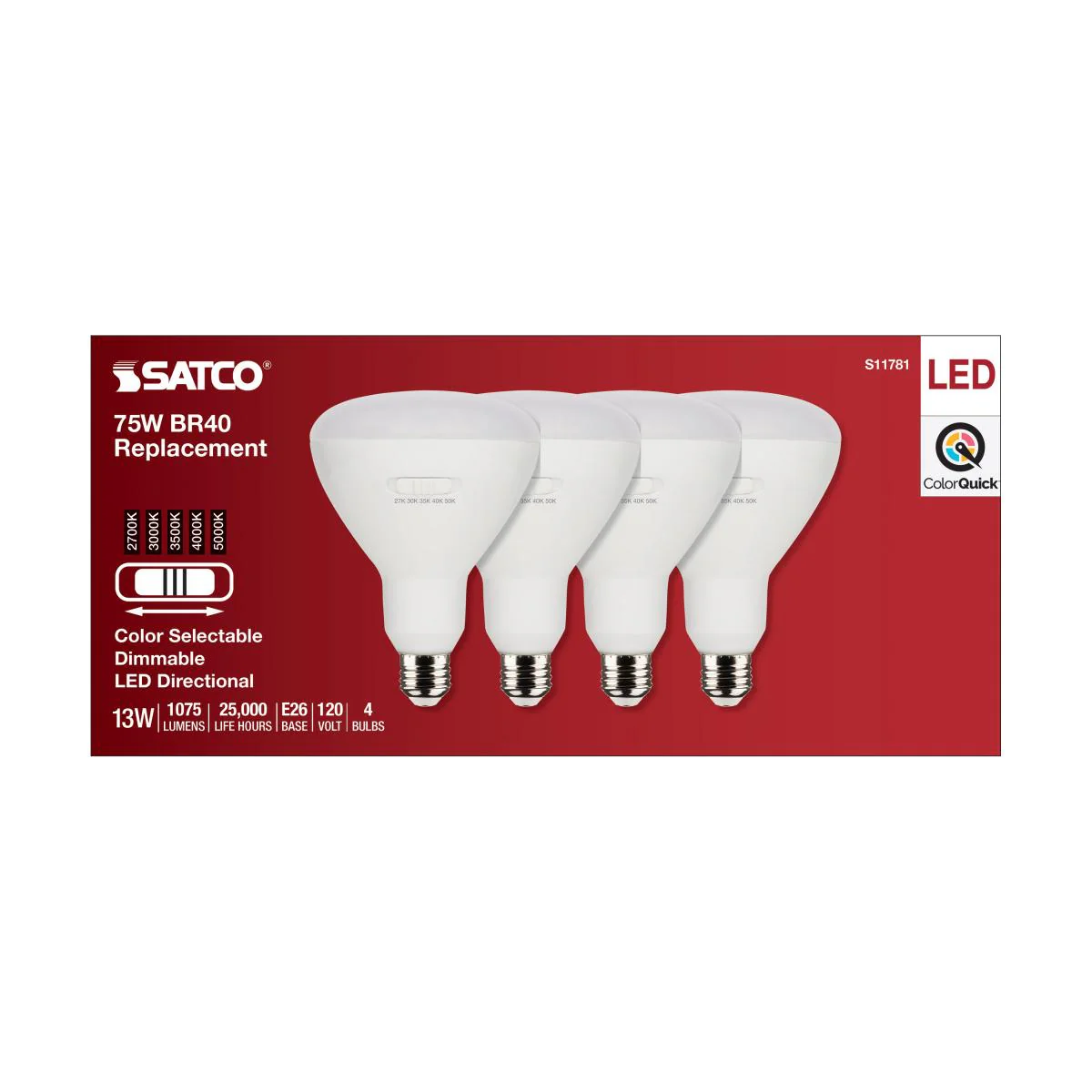 4Pk - Satco 13w BR40 LED 120v CCT Selectable 90 CRI White Finish Bulb - Image 4