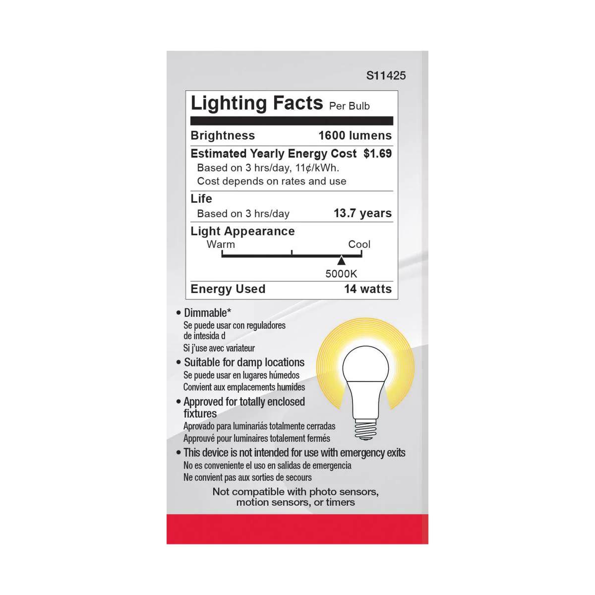 4Pk - Satco 15.5w 120v A19 LED E26 Medium Base 1600 Lumens 5000k Natural Light - Image 3