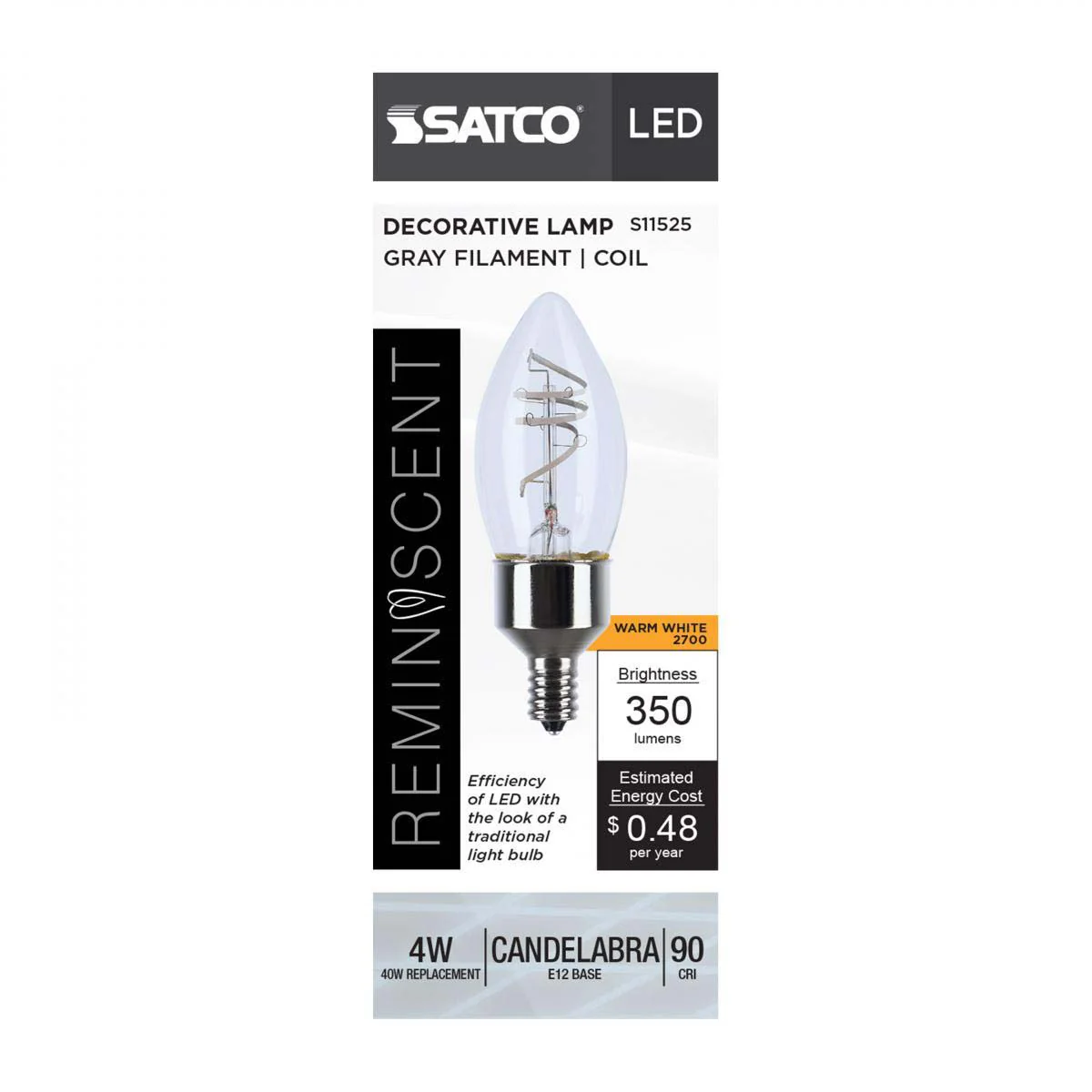 4w B11 LED Reminiscent Flex Gray Coil Filament E12 Base 2700K CCT Clear 120v - Image 3