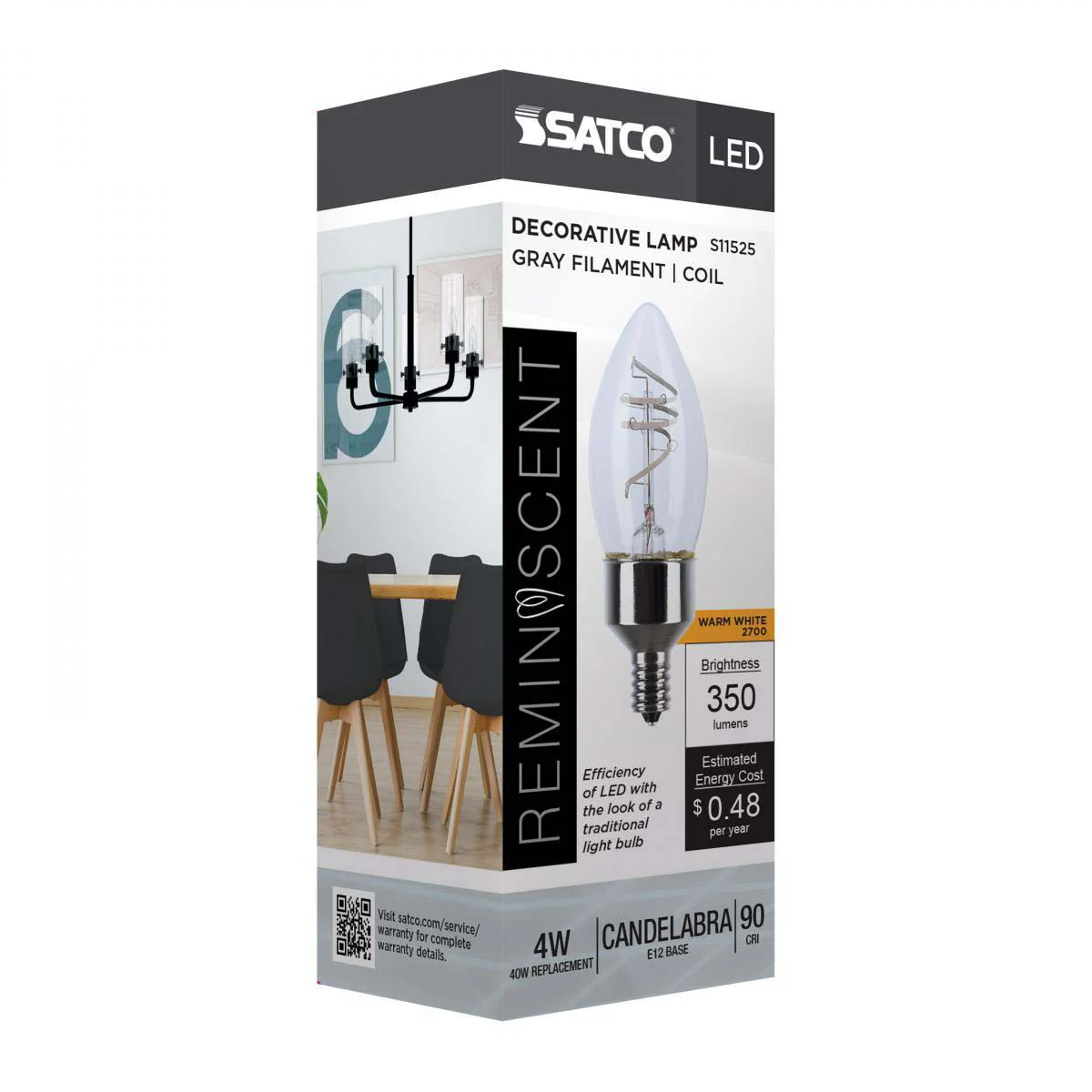 4w B11 LED Reminiscent Flex Gray Coil Filament E12 Base 2700K CCT Clear 120v - Image 6