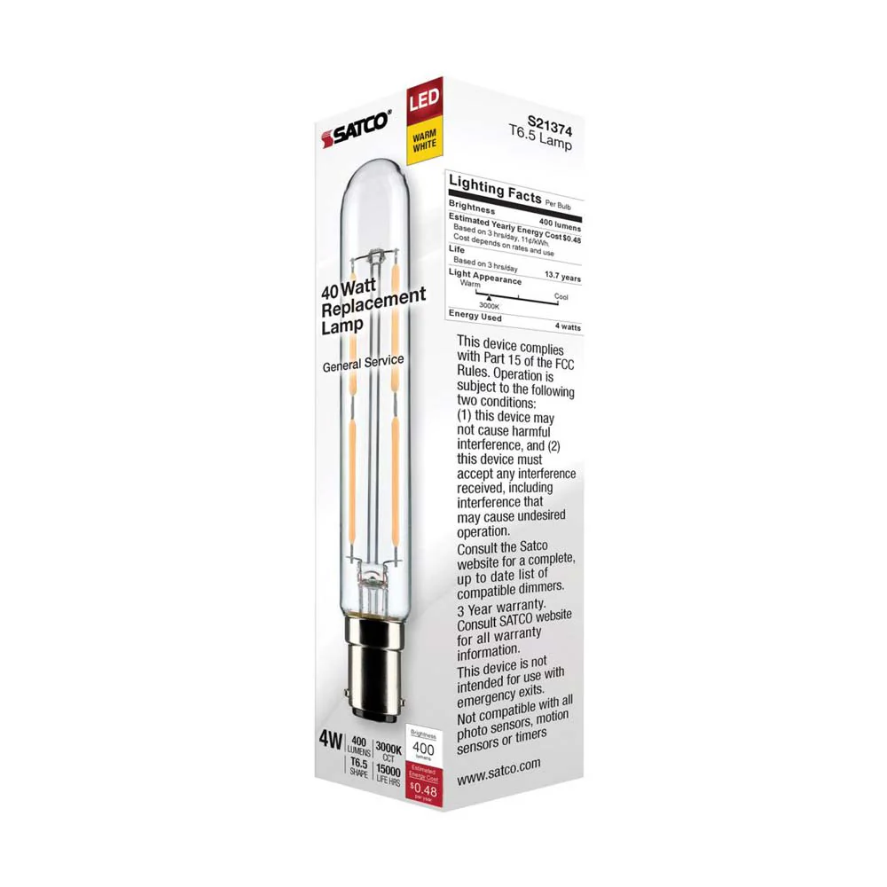 4W T6.5 LED Clear Double Contact Bayonet Base 3000K 400 Lumens 120v - Image 7