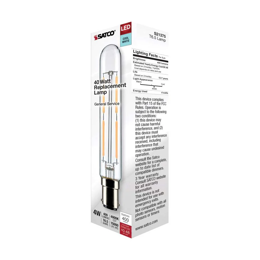 4W T6.5 LED Clear Double Contact Bayonet Base 4000K 400 Lumens 120v - Image 7