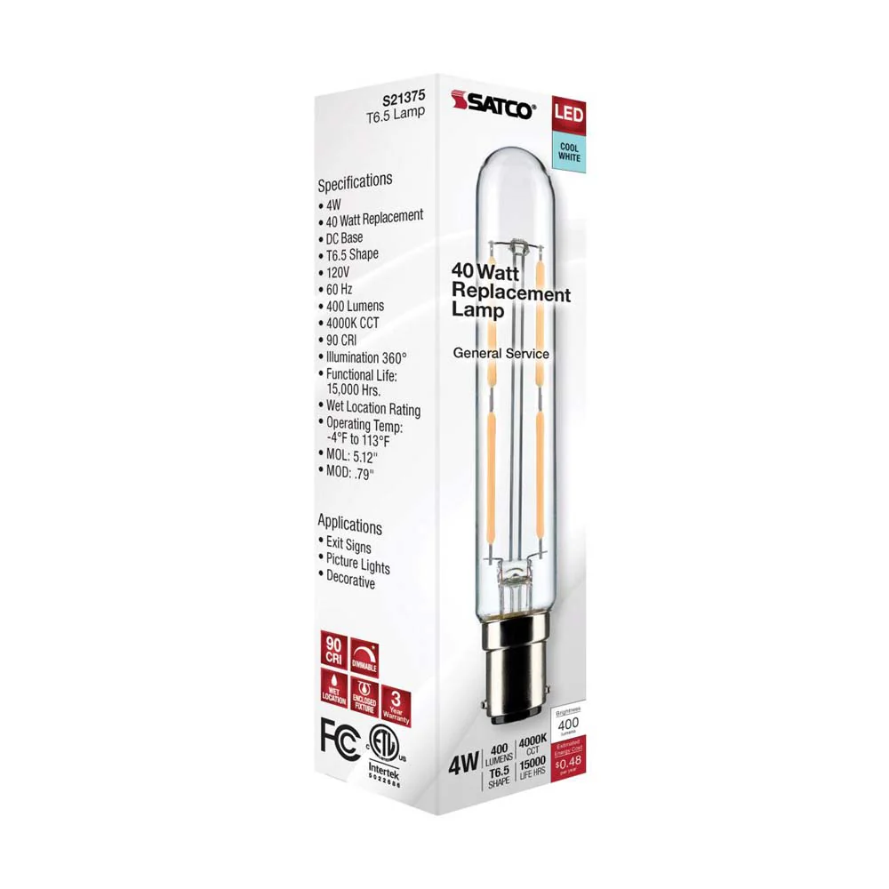 4W T6.5 LED Clear Double Contact Bayonet Base 4000K 400 Lumens 120v - Image 8