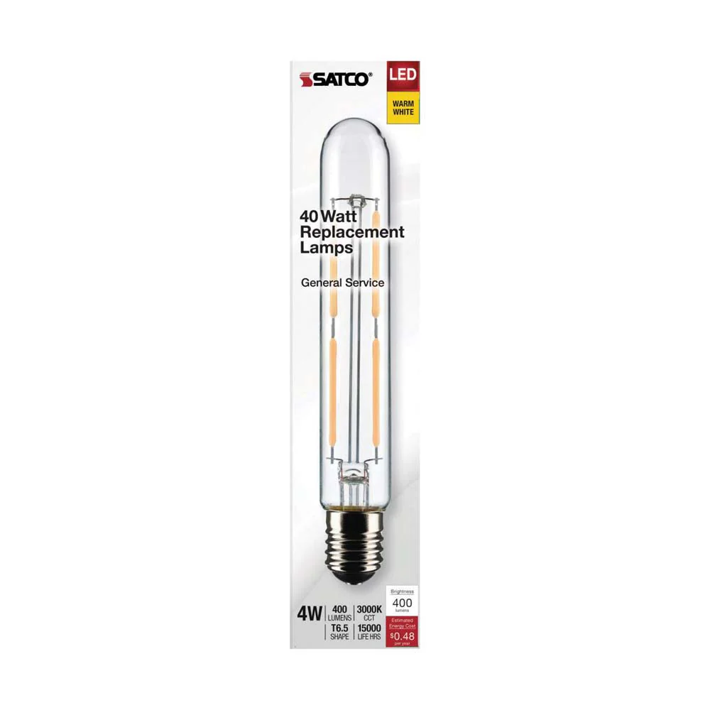 Satco 4W T6.5 LED Clear Intermediate Base 3000K Warm White 400 Lumens 120v - Image 3