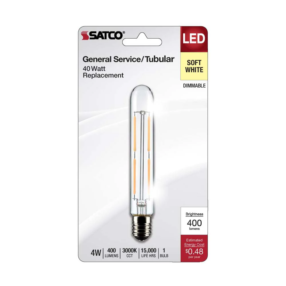 Satco 4W T6.5 LED Clear Intermediate Base 3000K Soft White 400 Lumens 120v - Image 2