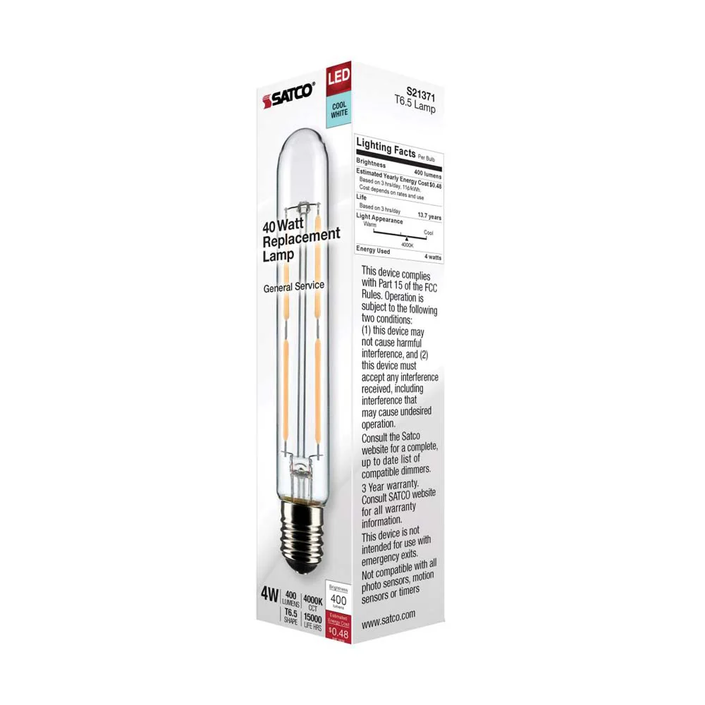4W T6.5 LED Clear Intermediate Base 4000K 400 Lumens 120v - Image 7