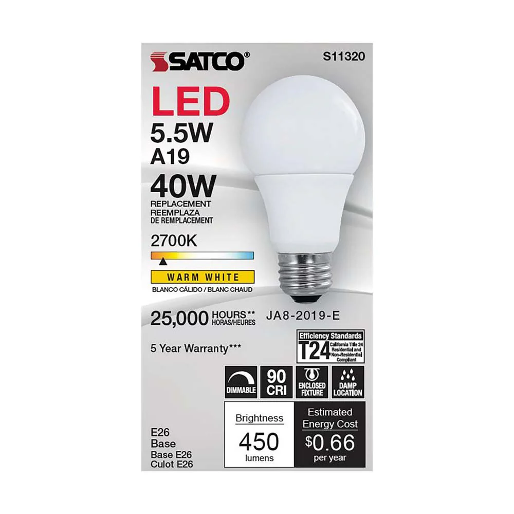 5.5W A19 LED 2700K Medium base 220 deg. Beam Angle 120v - Image 2