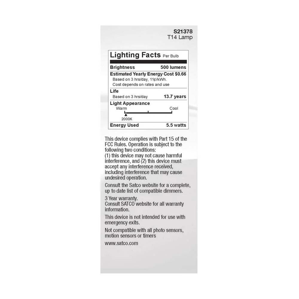 5.5W T14 LED Clear Medium Base 2000K 500 Lumens 120v - Image 5