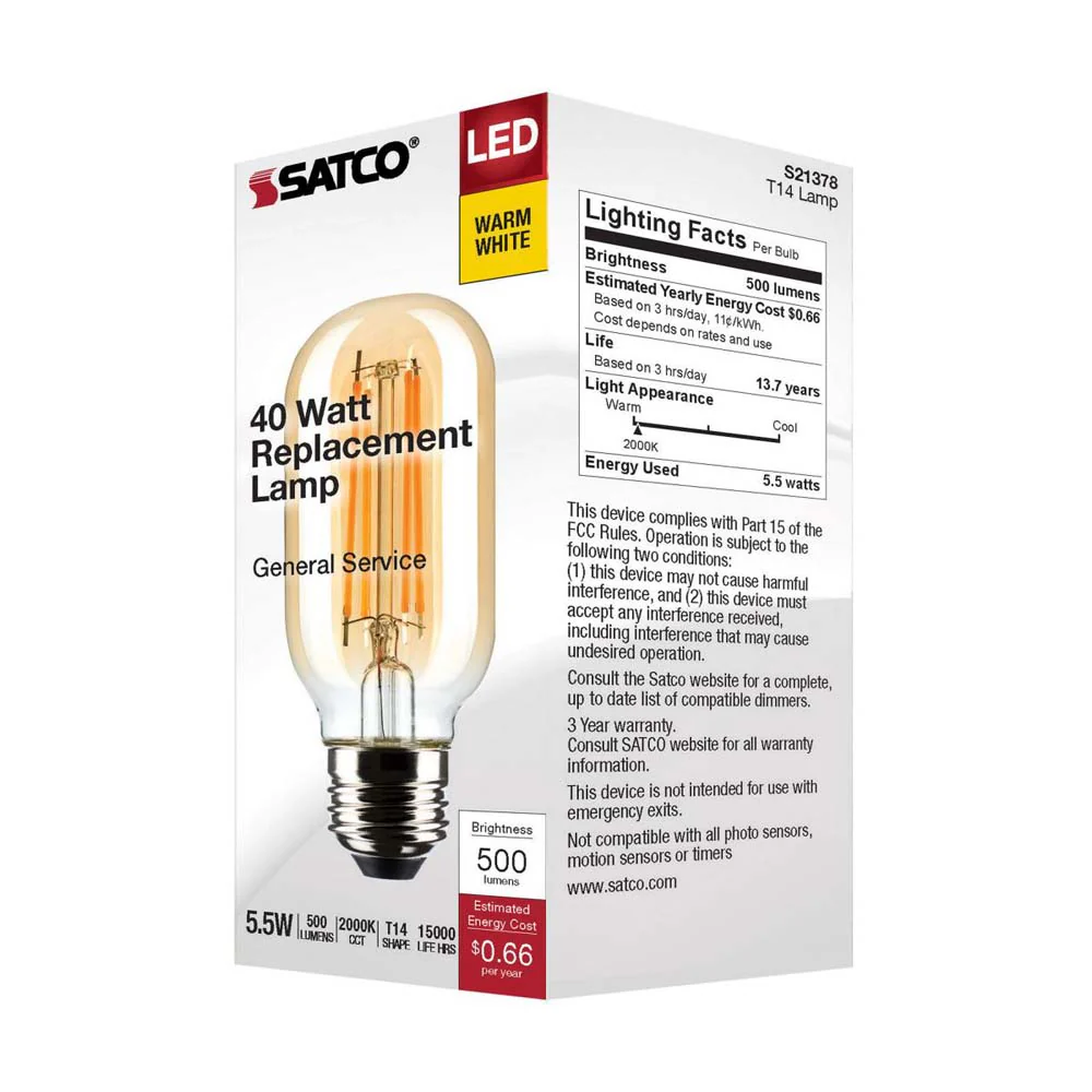 5.5W T14 LED Clear Medium Base 2000K 500 Lumens 120v - Image 7