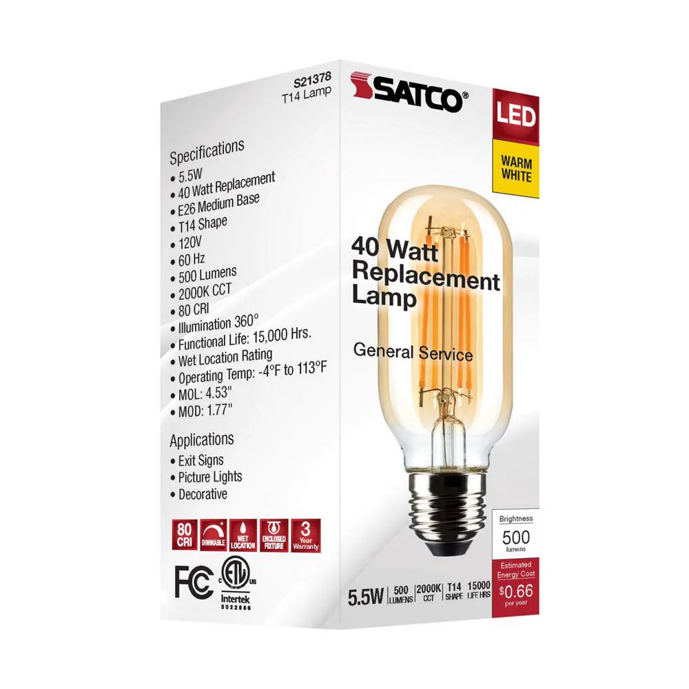 5.5W T14 LED Clear Medium Base 2000K 500 Lumens 120v - Image 8
