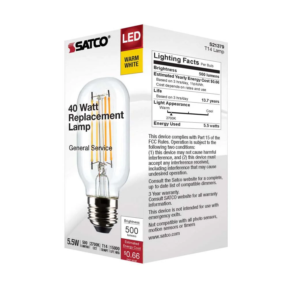 5.5W T14 LED Clear Medium Base 2700K 500 Lumens 120v - Image 7