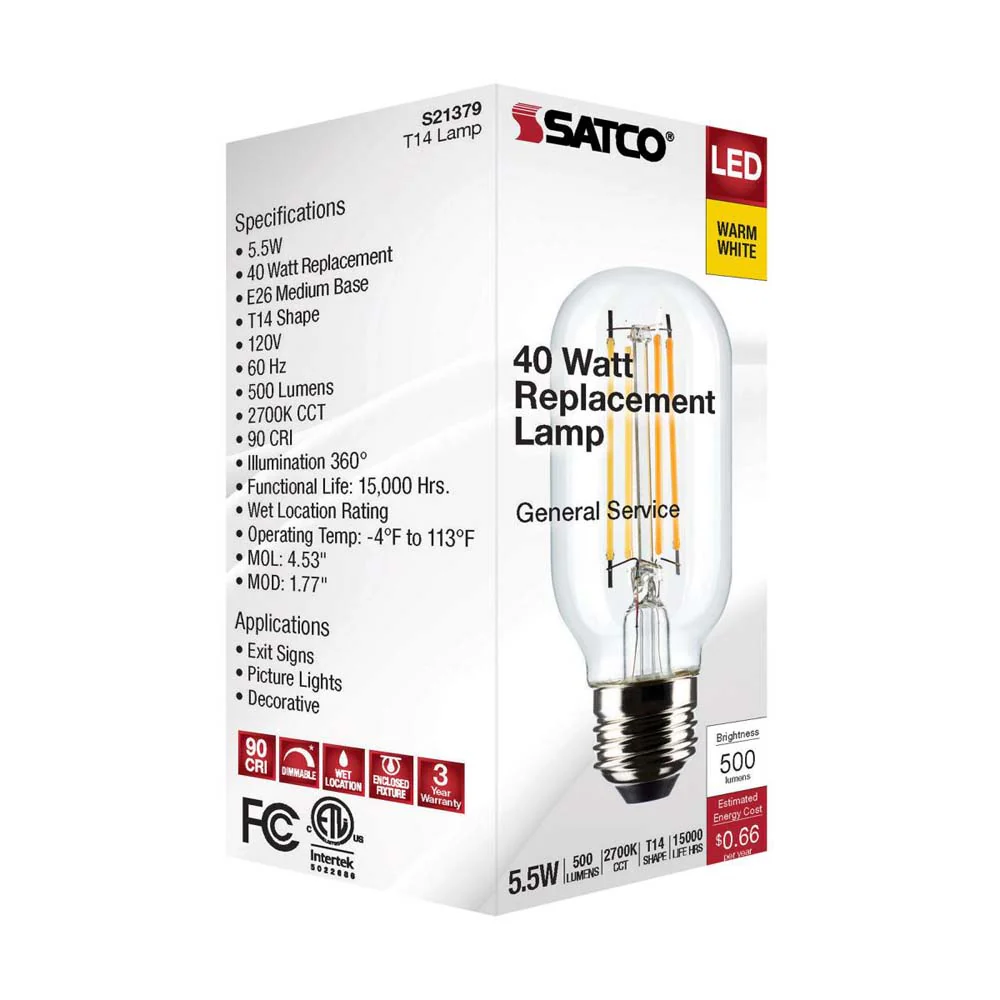 5.5W T14 LED Clear Medium Base 2700K 500 Lumens 120v - Image 8