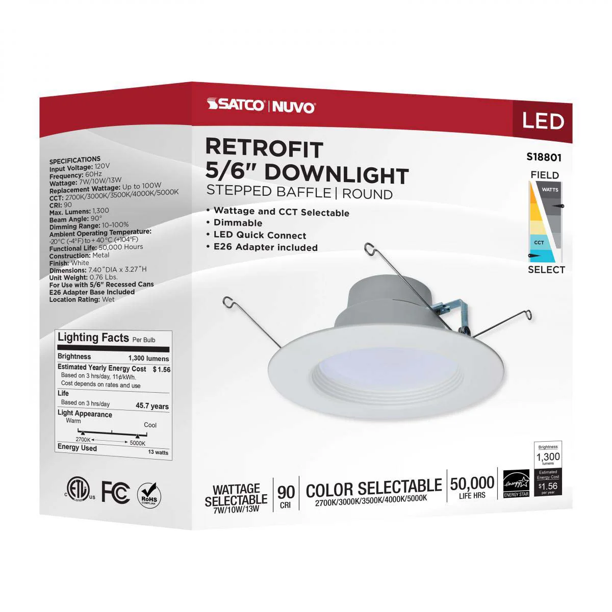 5-6-in LED Retrofit Downlight Wattage Lumens & CCT Selectable Round White Finish - Image 8