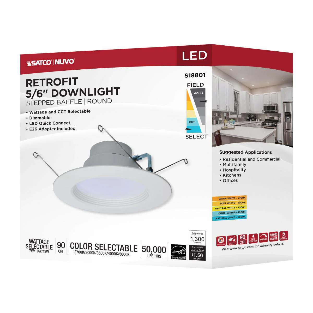 5-6-in LED Retrofit Downlight Wattage Lumens & CCT Selectable Round White Finish - Image 9